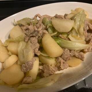 長芋とキャベツ、豚肉の炒めもの